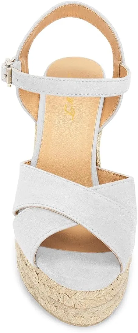FOWT Women Classic Suede Platform Espadrille Sandals Open Toe Wedge High Heels Ankle Strap Buckle Summer Party Casual Shoes Size 4-16 US