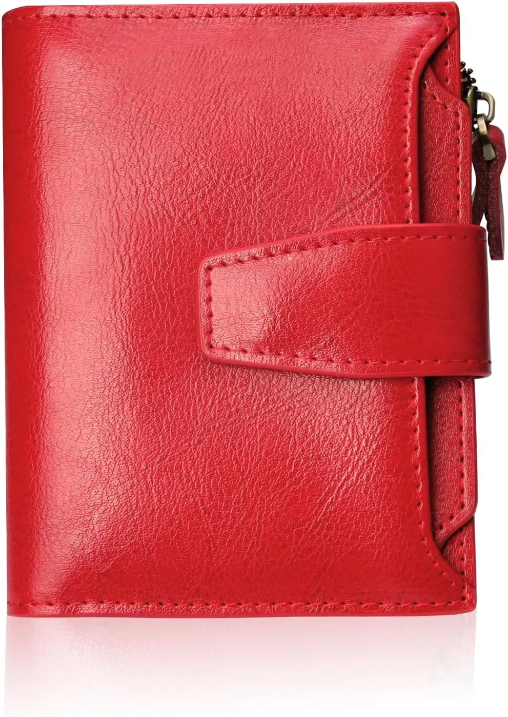 FT FUNTOR Small Wallet for Women Genuine Leather Bifold Compact RFID Blocking Zipper Pocket Ladies Credit Card Slots Purse with ID Window