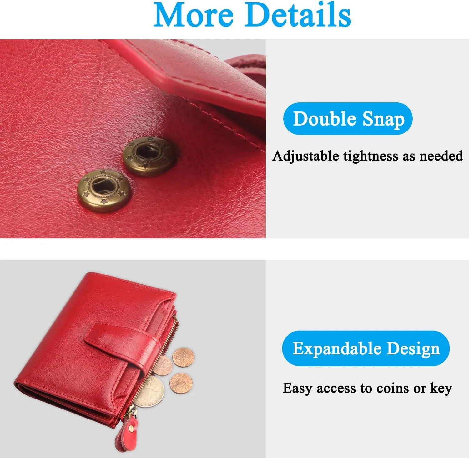 FT FUNTOR Small Wallet for Women Genuine Leather Bifold Compact RFID Blocking Zipper Pocket Ladies Credit Card Slots Purse with ID Window