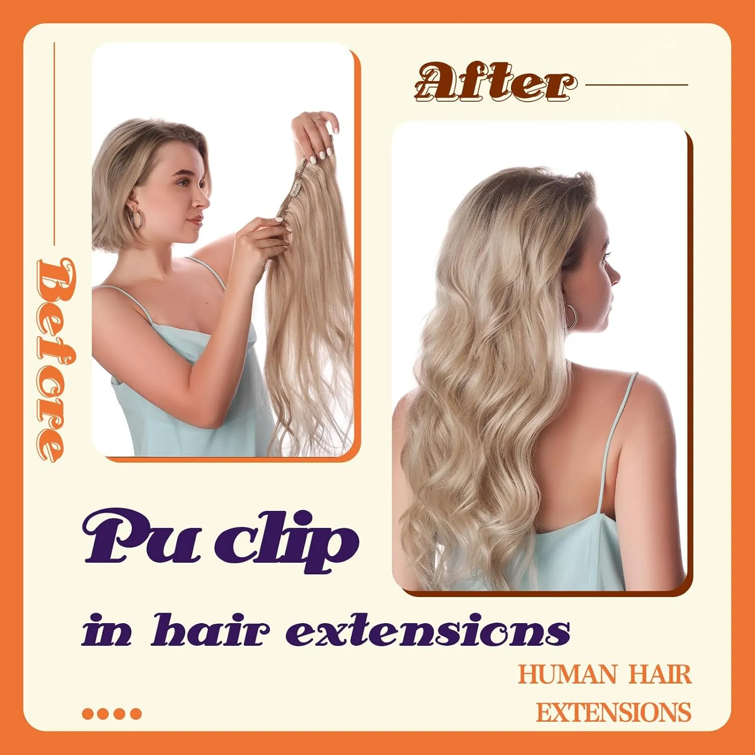 Full Shine Blonde Clip in Hair Extensions Highlights Human Hair Clip in Extensions Ash Blonde Mix Bleach Blonde Pu Clip in Hair Extensions Real Human Hair Remy Hair Extensions 12 Inch 8 Pcs 80 g