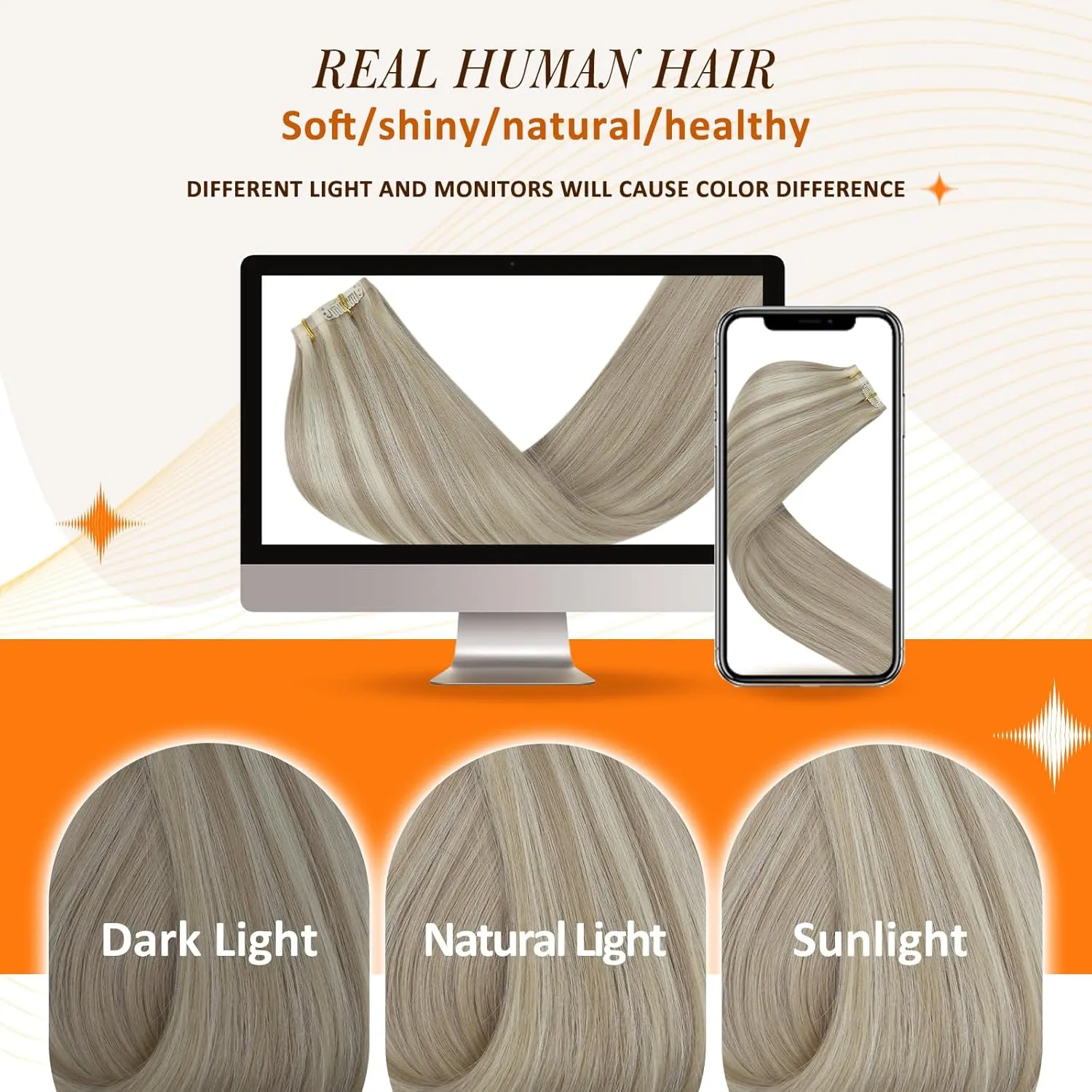 Full Shine Blonde Clip in Hair Extensions Highlights Human Hair Clip in Extensions Ash Blonde Mix Bleach Blonde Pu Clip in Hair Extensions Real Human Hair Remy Hair Extensions 12 Inch 8 Pcs 80 g