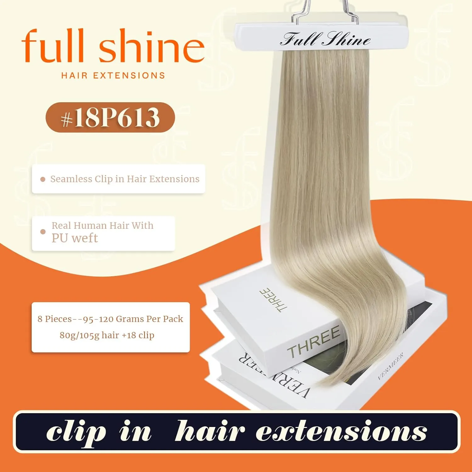 Full Shine Blonde Clip in Hair Extensions Highlights Human Hair Clip in Extensions Ash Blonde Mix Bleach Blonde Pu Clip in Hair Extensions Real Human Hair Remy Hair Extensions 12 Inch 8 Pcs 80 g