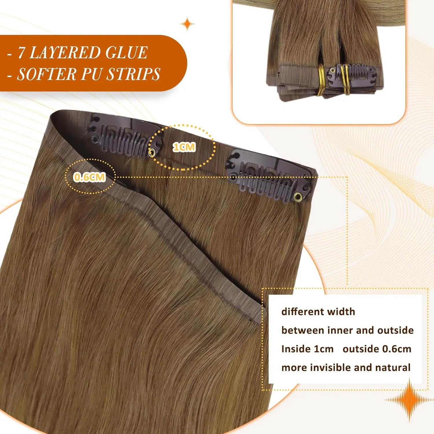 Full Shine Ombre Clip In Hair Extensions Human Hair 14 Inch Light Brown To Beige Blonde Hair Extensions Human Hair 8pcs/Set Invisible Skin Weft Extensions 120 Grams