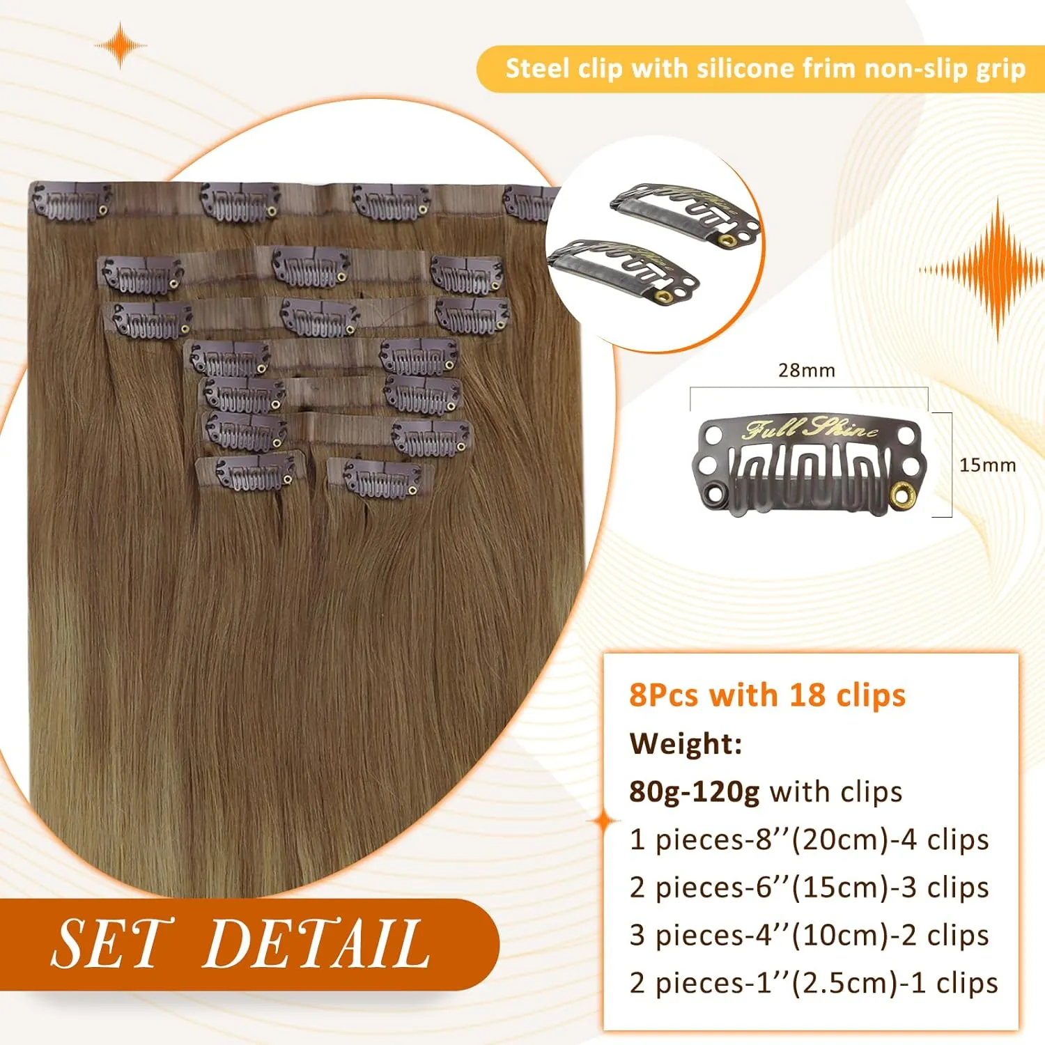Full Shine Ombre Clip In Hair Extensions Human Hair 14 Inch Light Brown To Beige Blonde Hair Extensions Human Hair 8pcs/Set Invisible Skin Weft Extensions 120 Grams