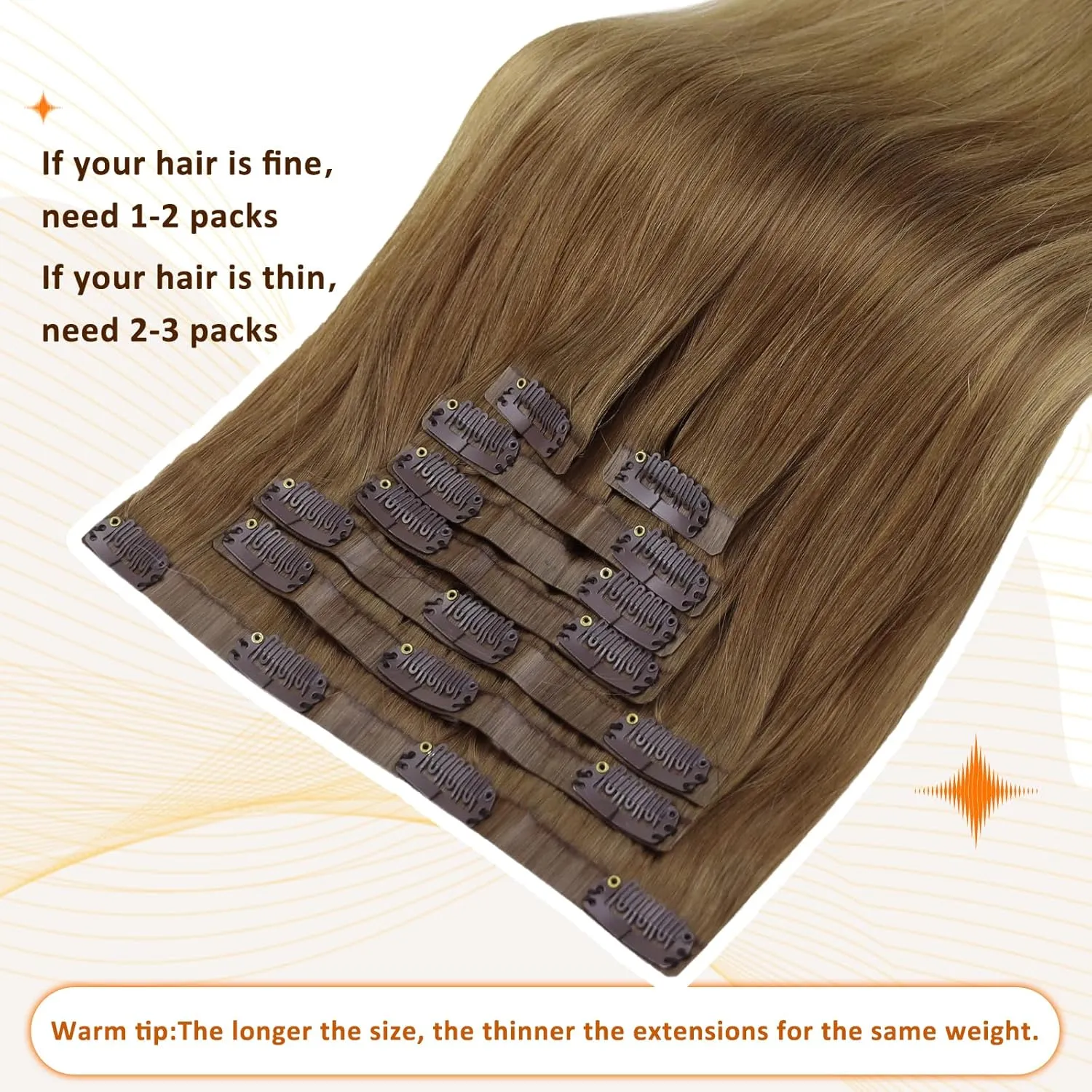 Full Shine Ombre Clip In Hair Extensions Human Hair 14 Inch Light Brown To Beige Blonde Hair Extensions Human Hair 8pcs/Set Invisible Skin Weft Extensions 120 Grams