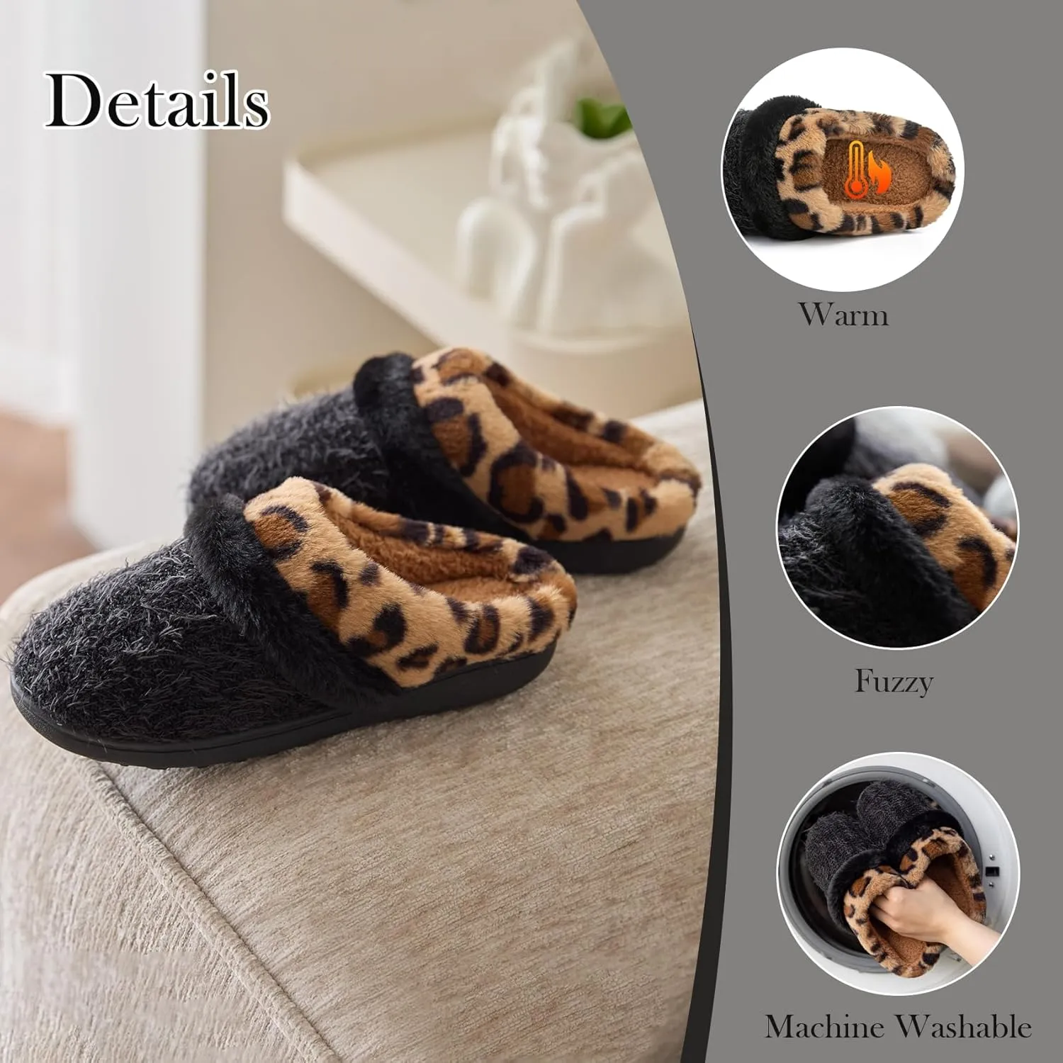 Fuzzy Slippers for Women Indoor and Outdoor Plush with Memory Foam Anti-Skid Sole Cozy House Slipper Soft Bedroom Shoes Slip On Gifts for Women Mom Her Ladies