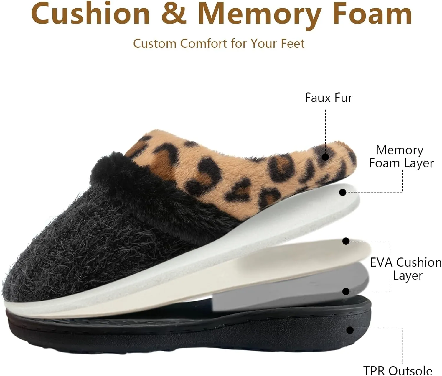 Fuzzy Slippers for Women Indoor and Outdoor Plush with Memory Foam Anti-Skid Sole Cozy House Slipper Soft Bedroom Shoes Slip On Gifts for Women Mom Her Ladies