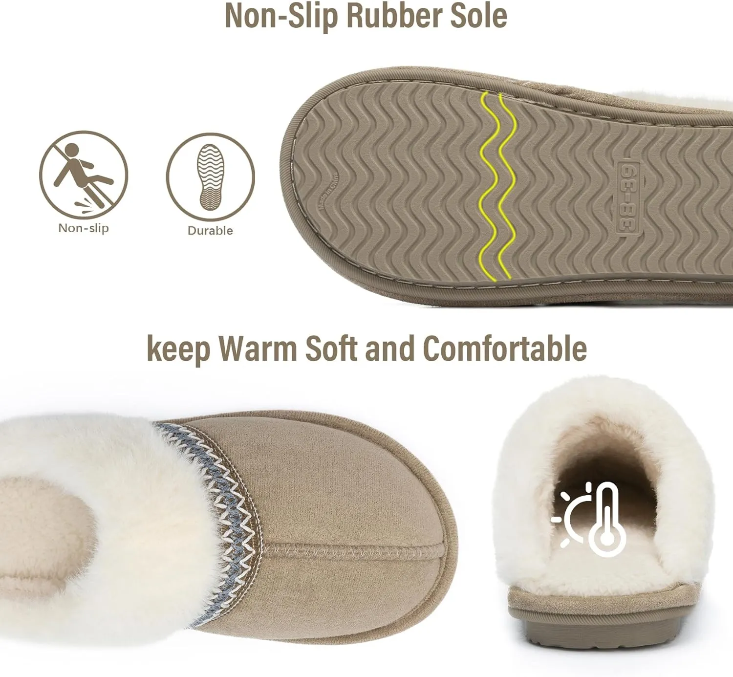 Fuzzy Slippers for Women with Memory Foam Warm Winter Suede House Slippers Indoor Outdoor Gifts For Women Faux Fur Anti-Skid