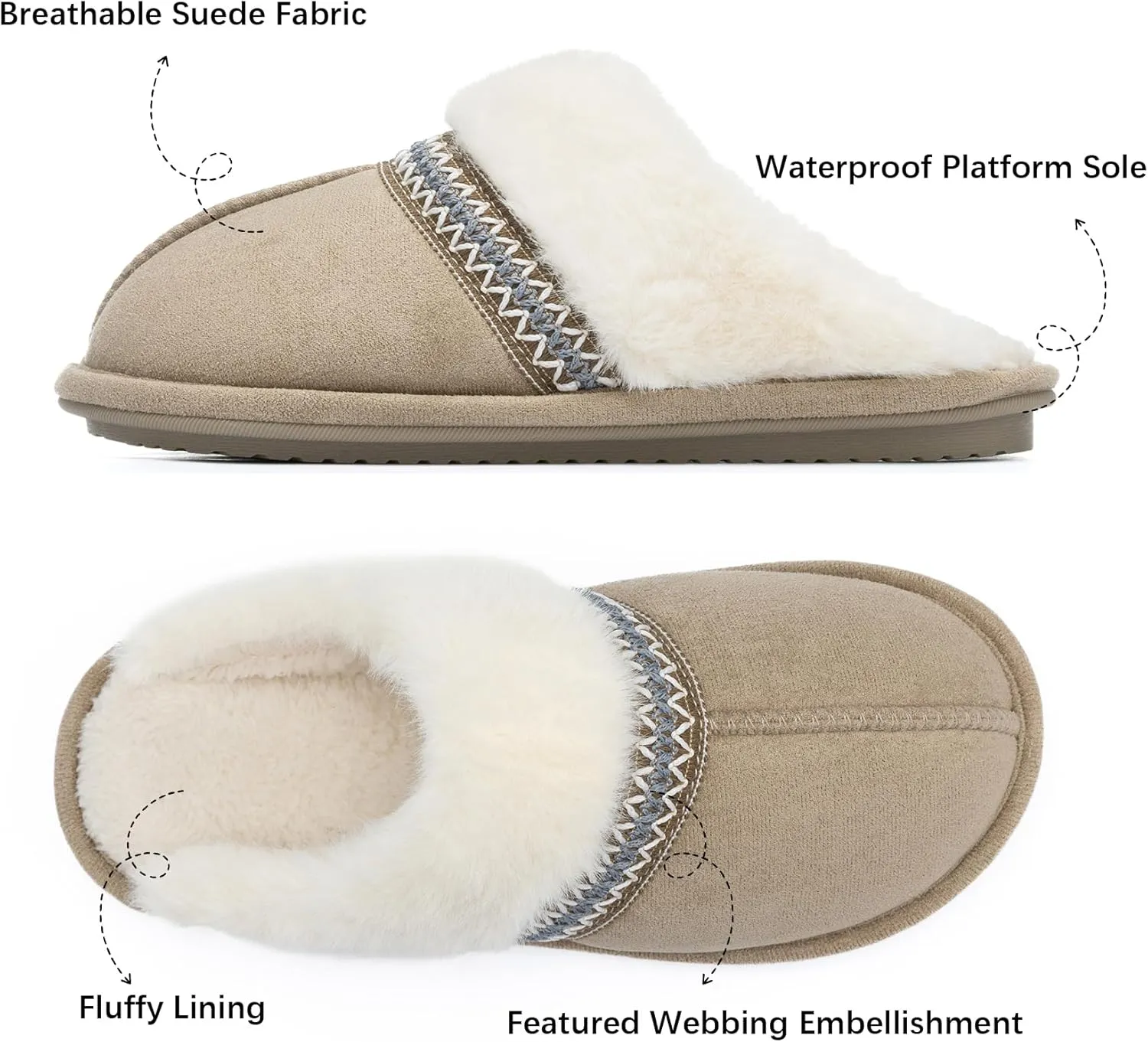 Fuzzy Slippers for Women with Memory Foam Warm Winter Suede House Slippers Indoor Outdoor Gifts For Women Faux Fur Anti-Skid