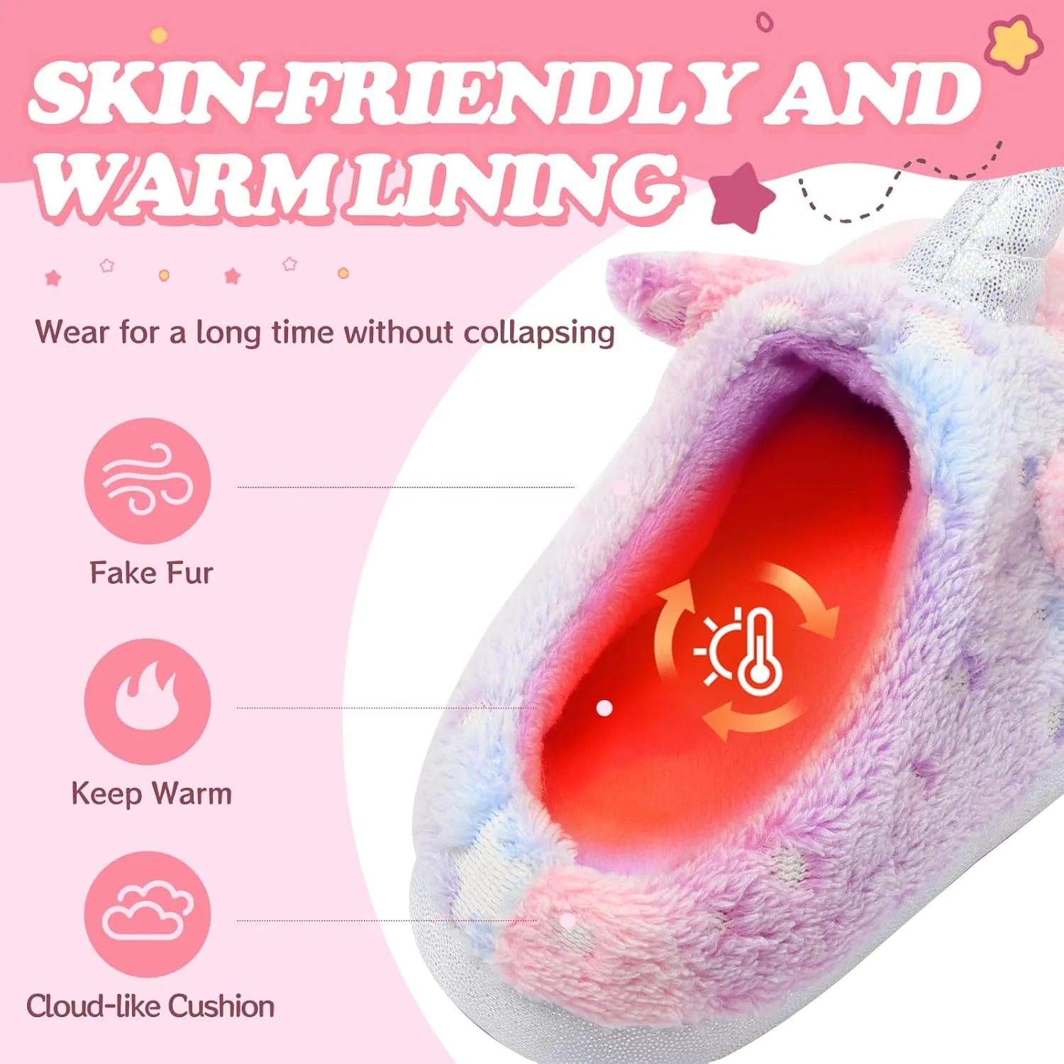 Fuzzy Unicorn Slippers for Boys Girls, Glow in the Dark Memory Foam House Slipper, Anti Slip Soles(Little Kid/Big Kid)