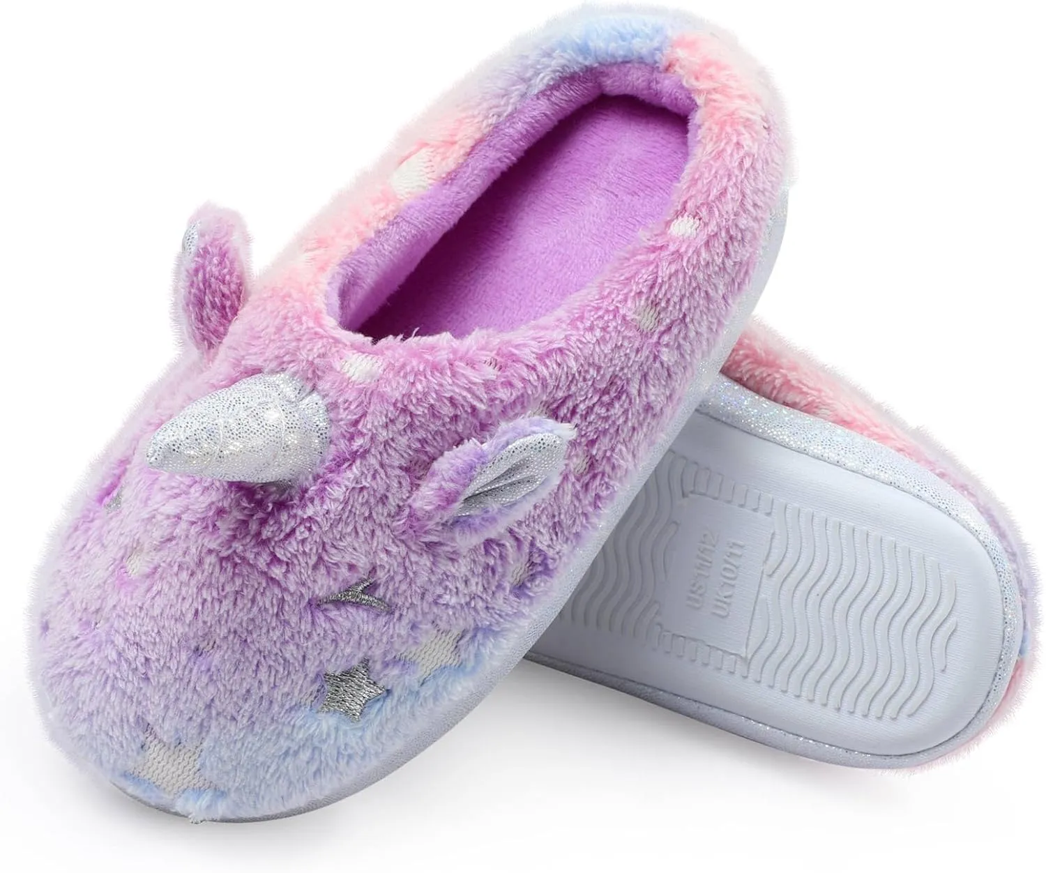 Fuzzy Unicorn Slippers for Boys Girls, Glow in the Dark Memory Foam House Slipper, Anti Slip Soles(Little Kid/Big Kid)