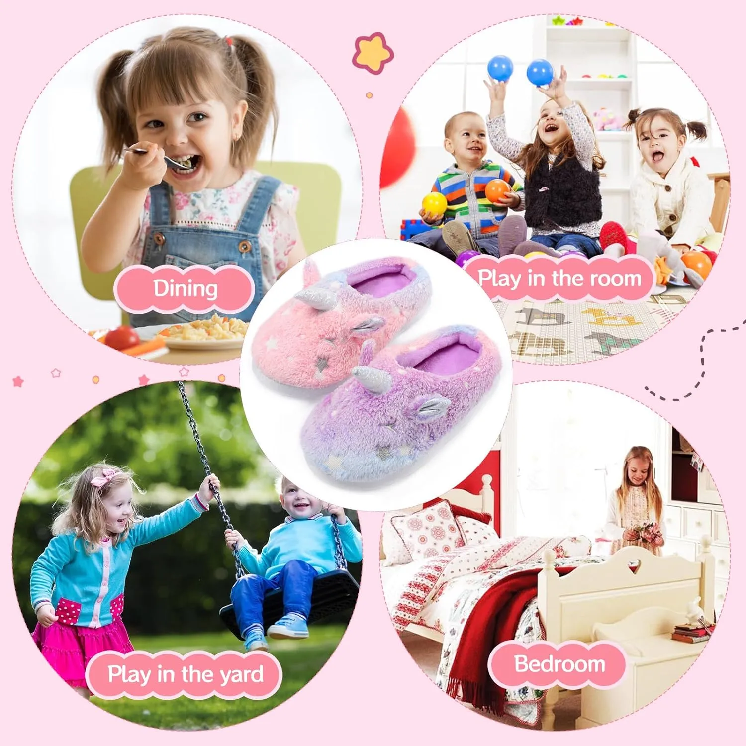 Fuzzy Unicorn Slippers for Boys Girls, Glow in the Dark Memory Foam House Slipper, Anti Slip Soles(Little Kid/Big Kid)