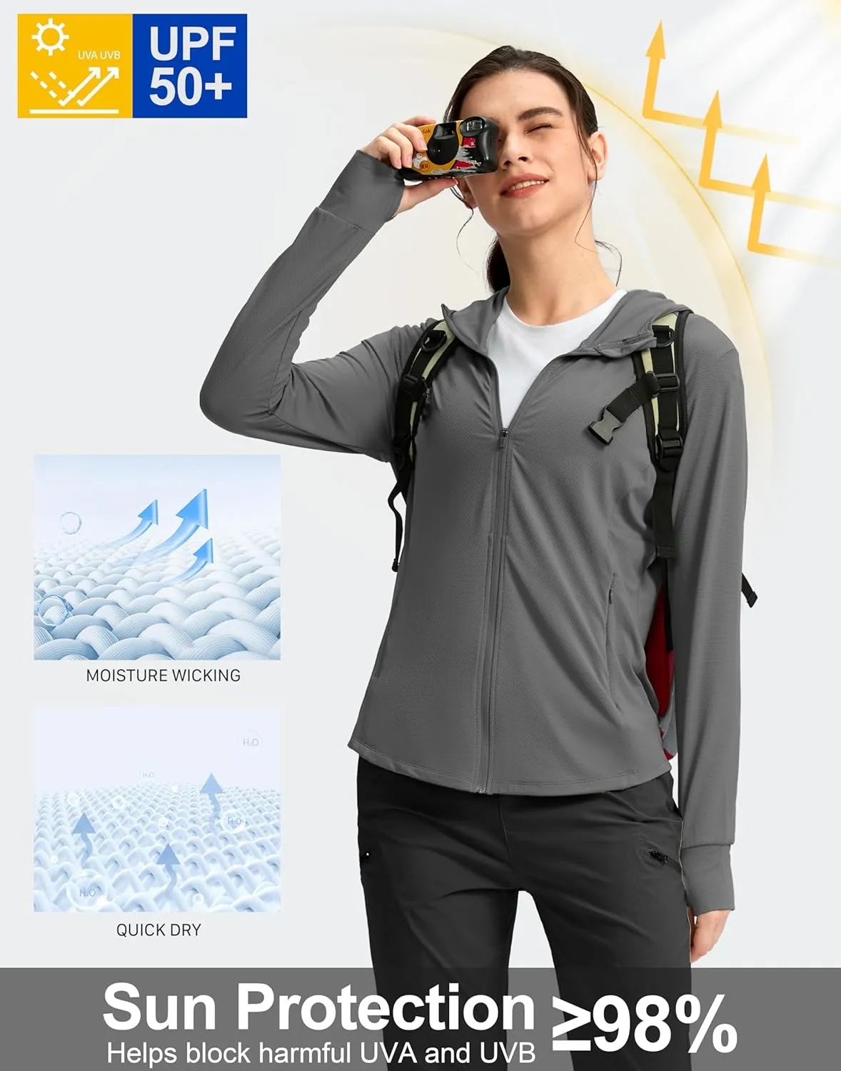 G Gradual Women's UPF 50  Sun Protection Hoodie Jacket with Ponytail Hole and 4 Pockets Lightweight Long Sleeve for Hiking