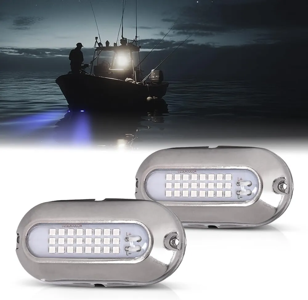 G-PLUS LED Bright White Housing Marine Boat Light Pontoon Boat Docking Light 12V Blue Lighting 2 Pcs