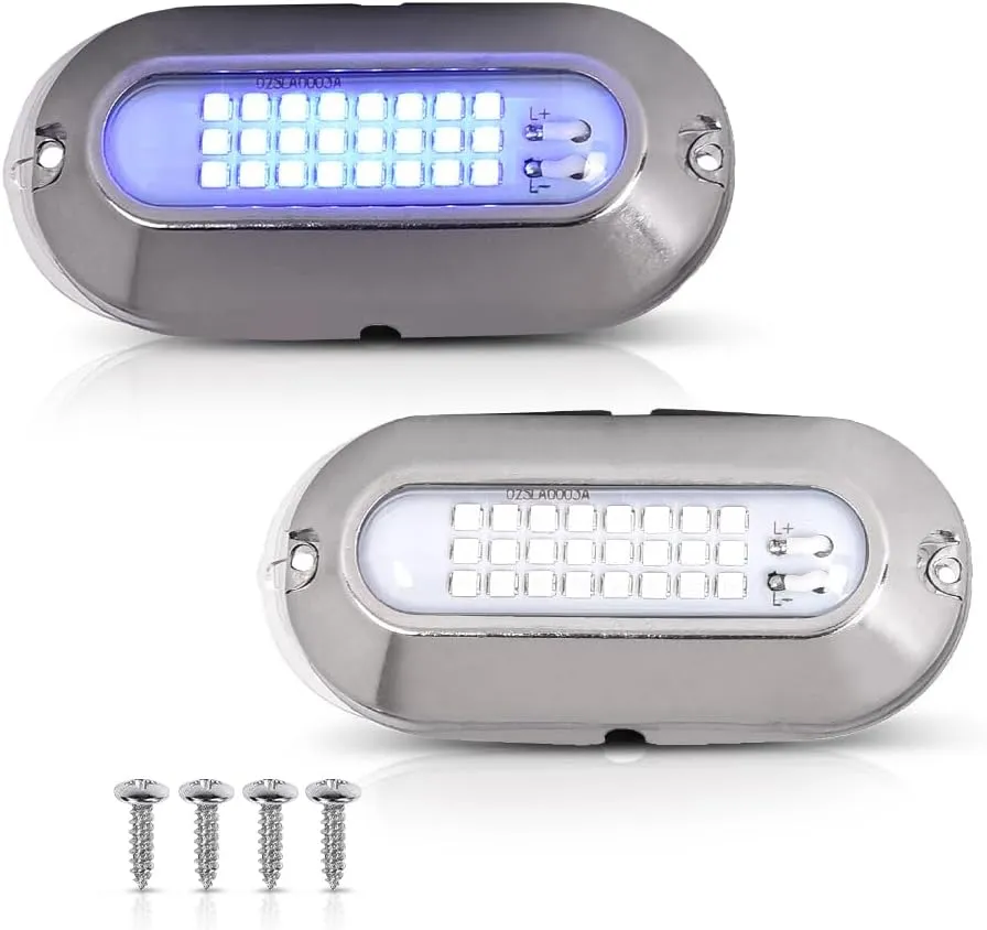 G-PLUS LED Bright White Housing Marine Boat Light Pontoon Boat Docking Light 12V Blue Lighting 2 Pcs