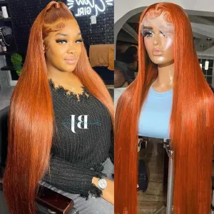 Ginger Orange Human Hair Lace Front Wig - 180% Density, Pre-Plucked, Baby Hair, 13x4 Straight Lace Frontal Wig for Black Women (20Inch)