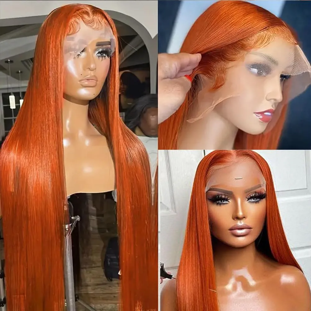 Ginger Orange Human Hair Lace Front Wig - 180% Density, Pre-Plucked, Baby Hair, 13x4 Straight Lace Frontal Wig for Black Women (20Inch)