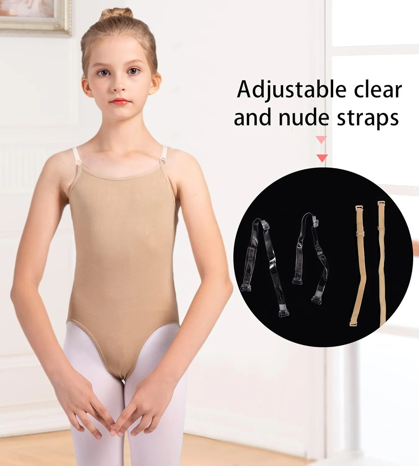 Girls and Women Dance Undergarment Ballet Briefs Nude Camisole Leotard Seamless Underwear,Adjustable Straps