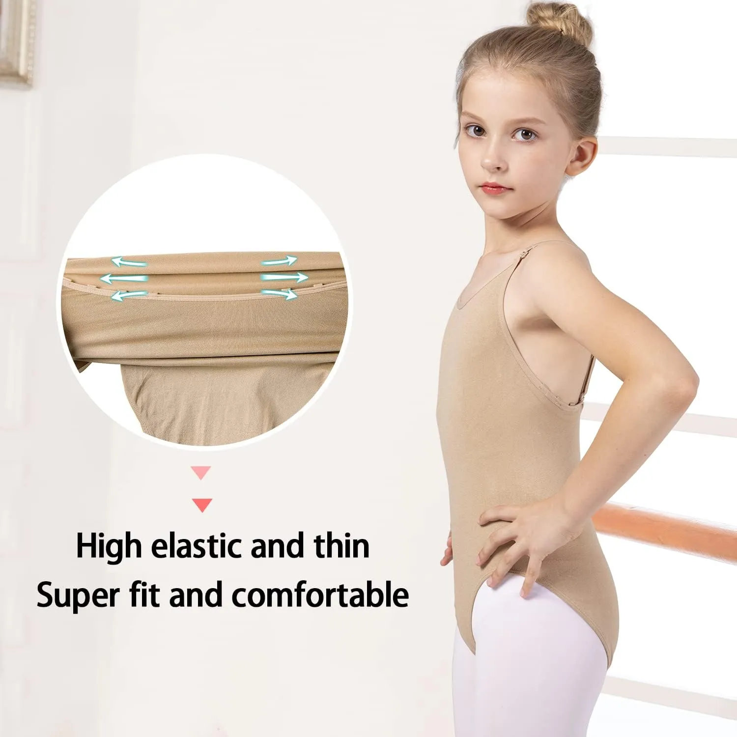 Girls and Women Dance Undergarment Ballet Briefs Nude Camisole Leotard Seamless Underwear,Adjustable Straps
