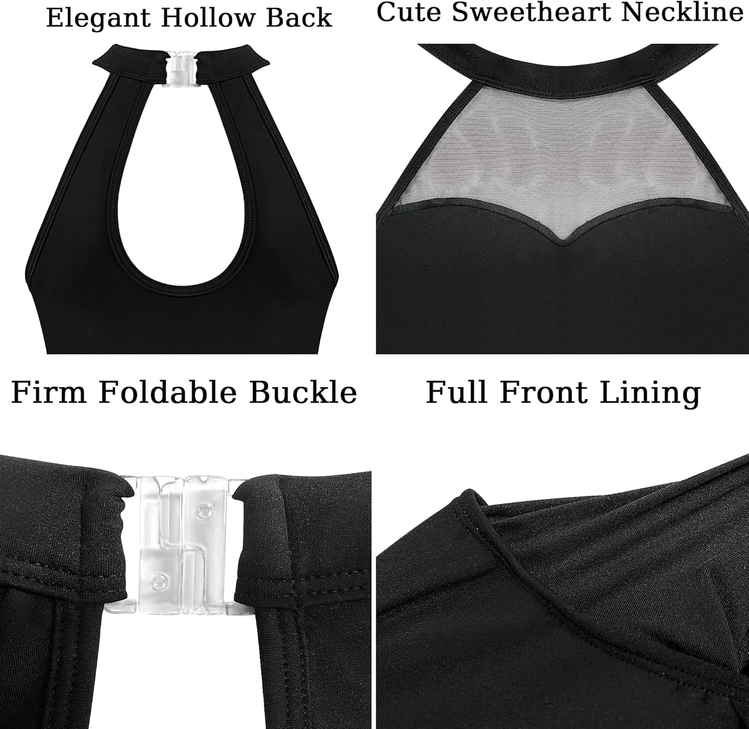 Girls Halter Dance Leotard for Ballet Hollow Back, Mesh Neckline, Full Front Lining
