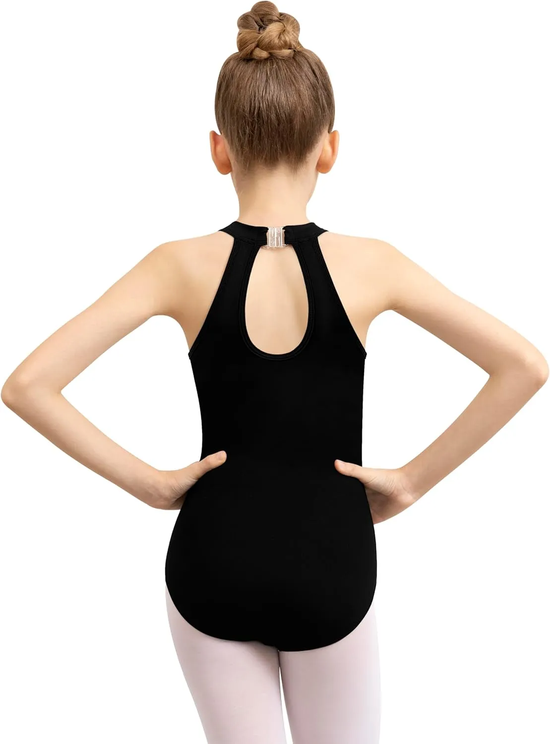 Girls Halter Dance Leotard for Ballet Hollow Back, Mesh Neckline, Full Front Lining