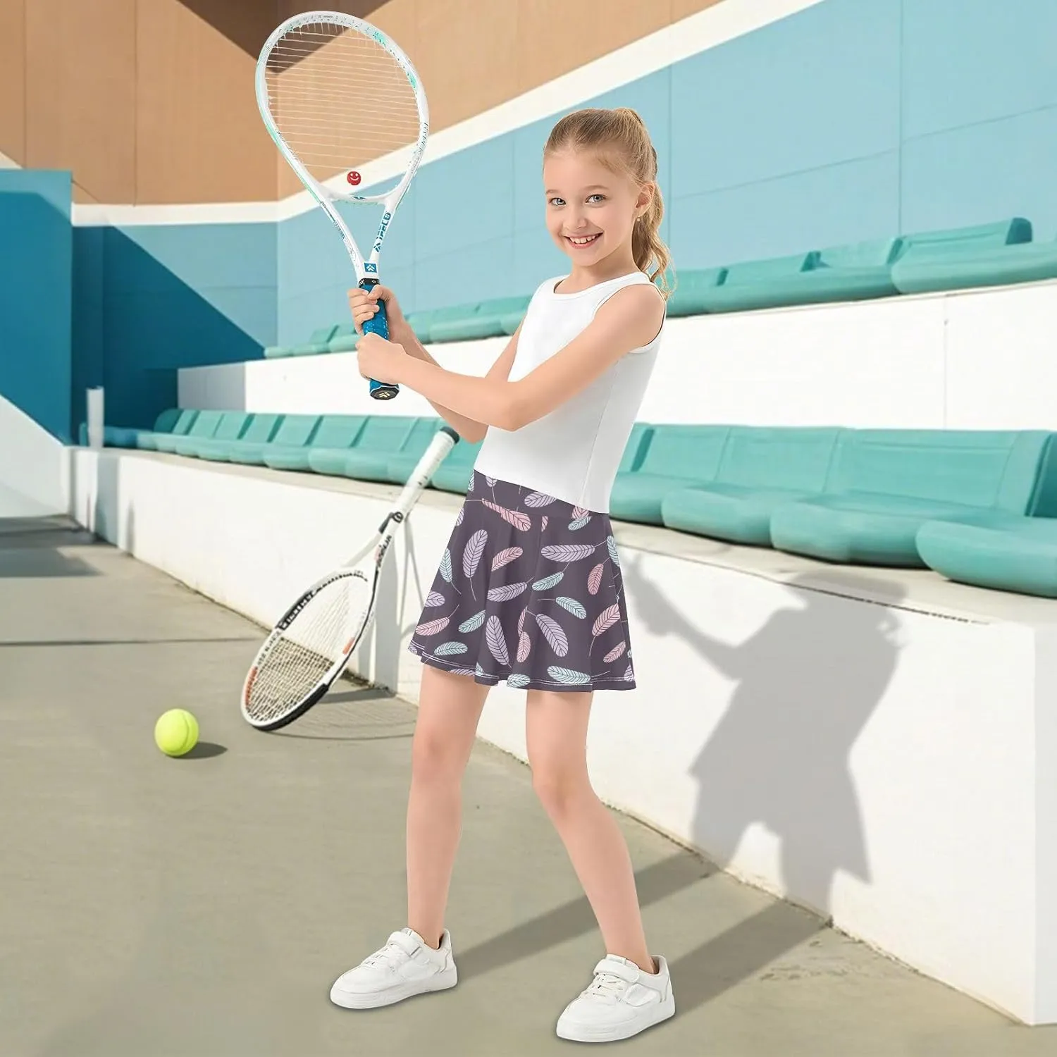 Girls Skorts Active Athletic Skirts with Inner Built-in Shorts for Golf Tennis 3-12T Cherry Blossom Floral Pink
