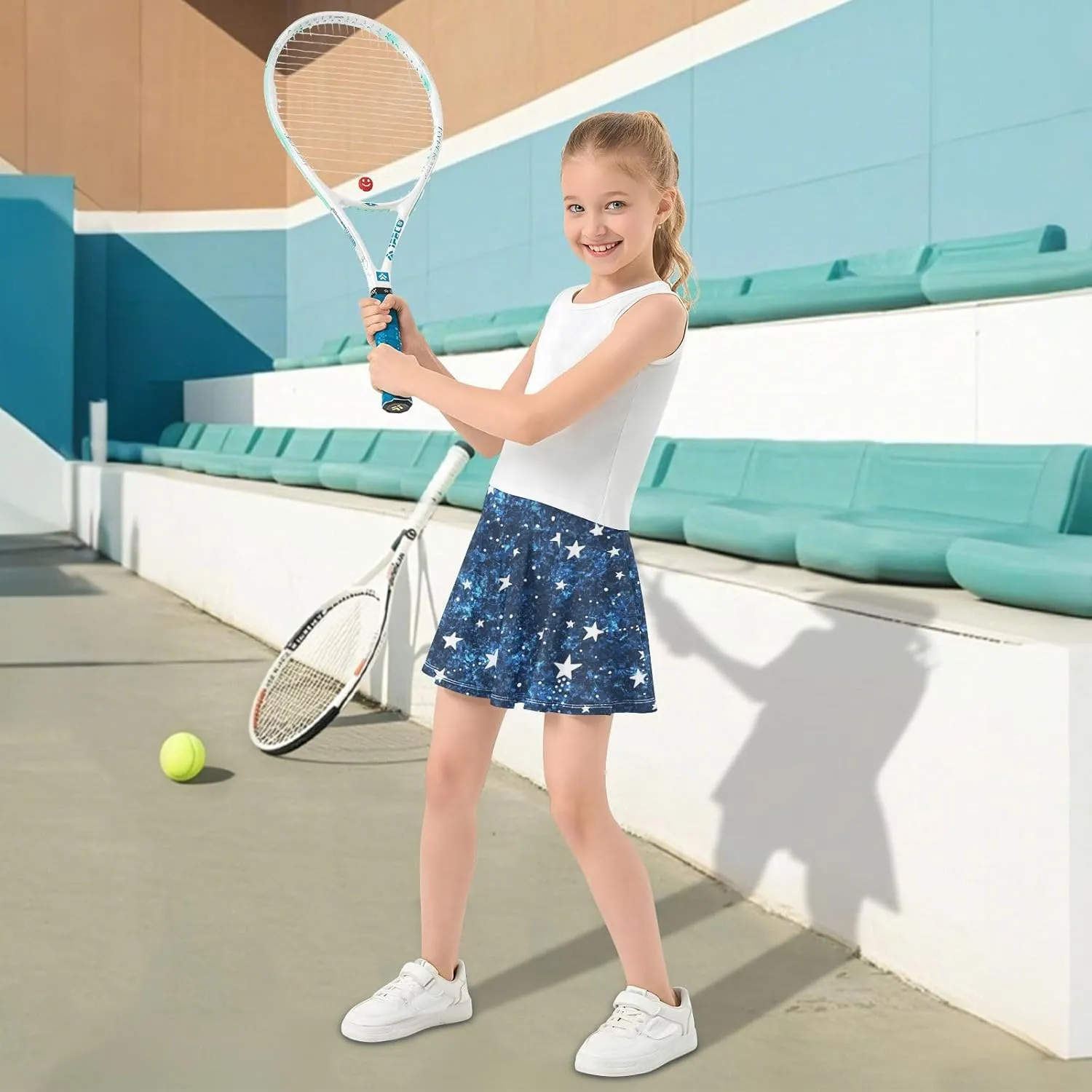 Girls Skorts Active Athletic Skirts with Inner Built-in Shorts for Golf Tennis 3-12T Colorful Groovy Wave