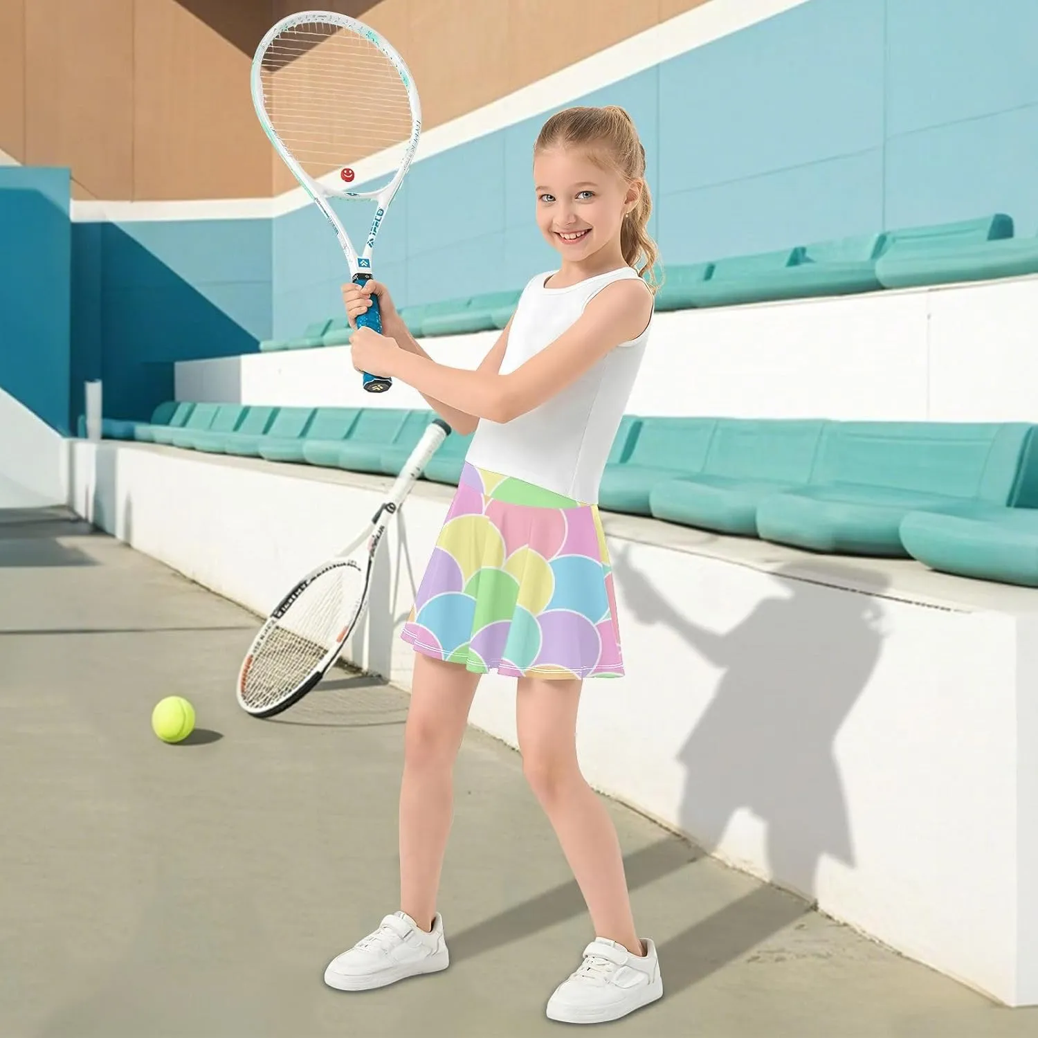 Girls Skorts Active Athletic Skirts with Inner Built-in Shorts for Golf Tennis 3-12T Polka Dot Pink