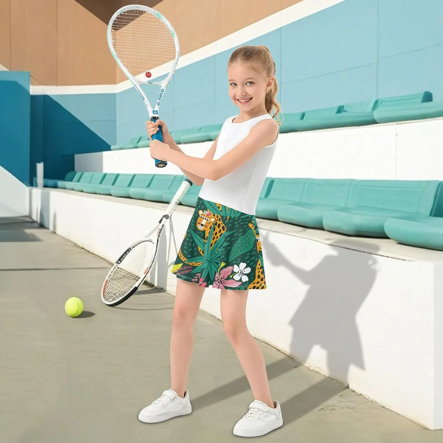 Girls Skorts Active Athletic Skirts with Inner Built-in Shorts for Golf Tennis 3-12T Red and Green Stripes