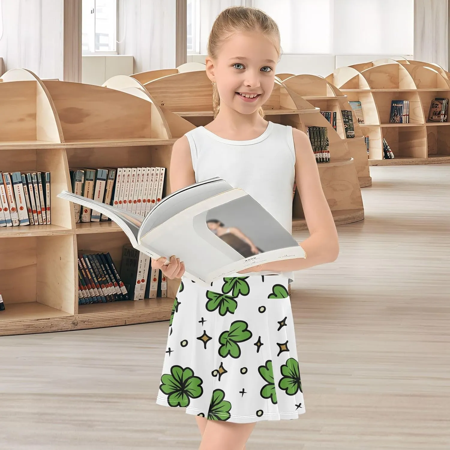 Girls Skorts Active Athletic Skirts with Inner Built-in Shorts for Golf Tennis 3-12T White Rose Flowers
