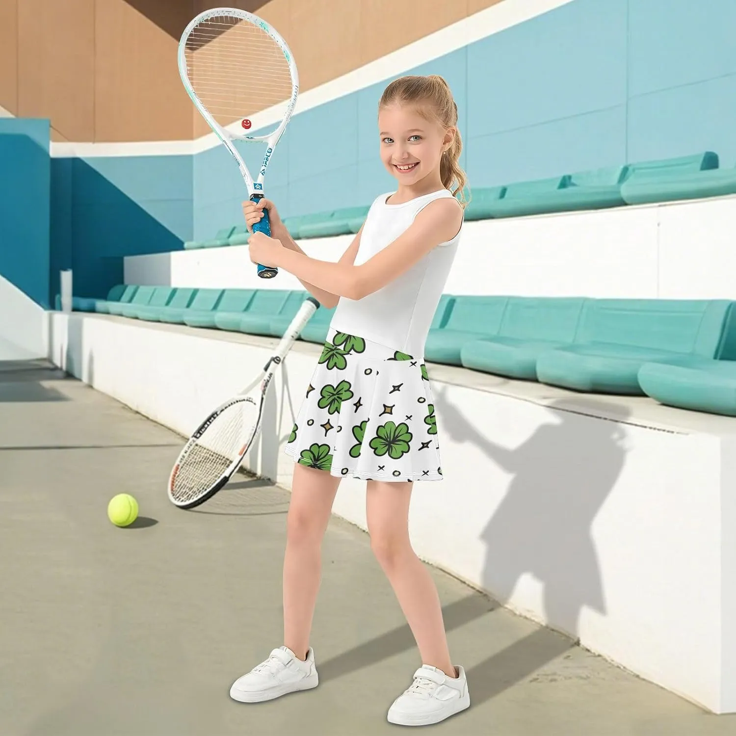 Girls Skorts Active Athletic Skirts with Inner Built-in Shorts for Golf Tennis 3-12T White Rose Flowers