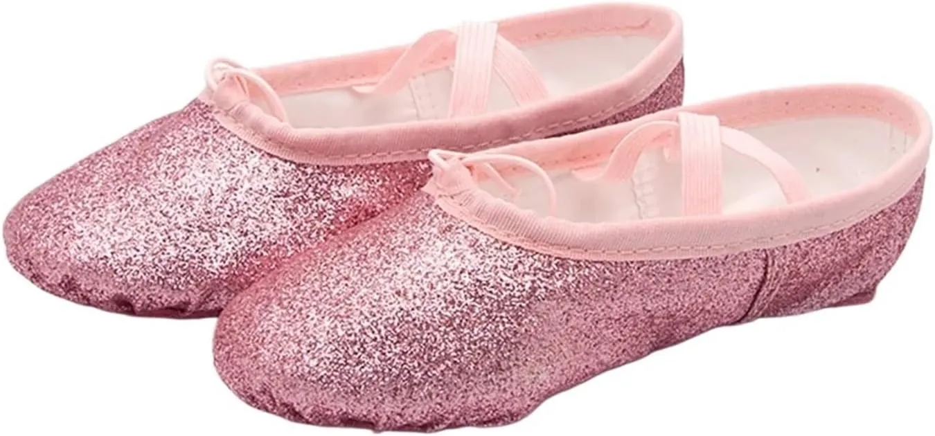 Glitter Ballet Dance Shoes Yoga Gym Flat Slippers Pink Blue Rose Red Colors Ballet Dance Shoes for Girls Children Women Teacher(Rose Red,35)