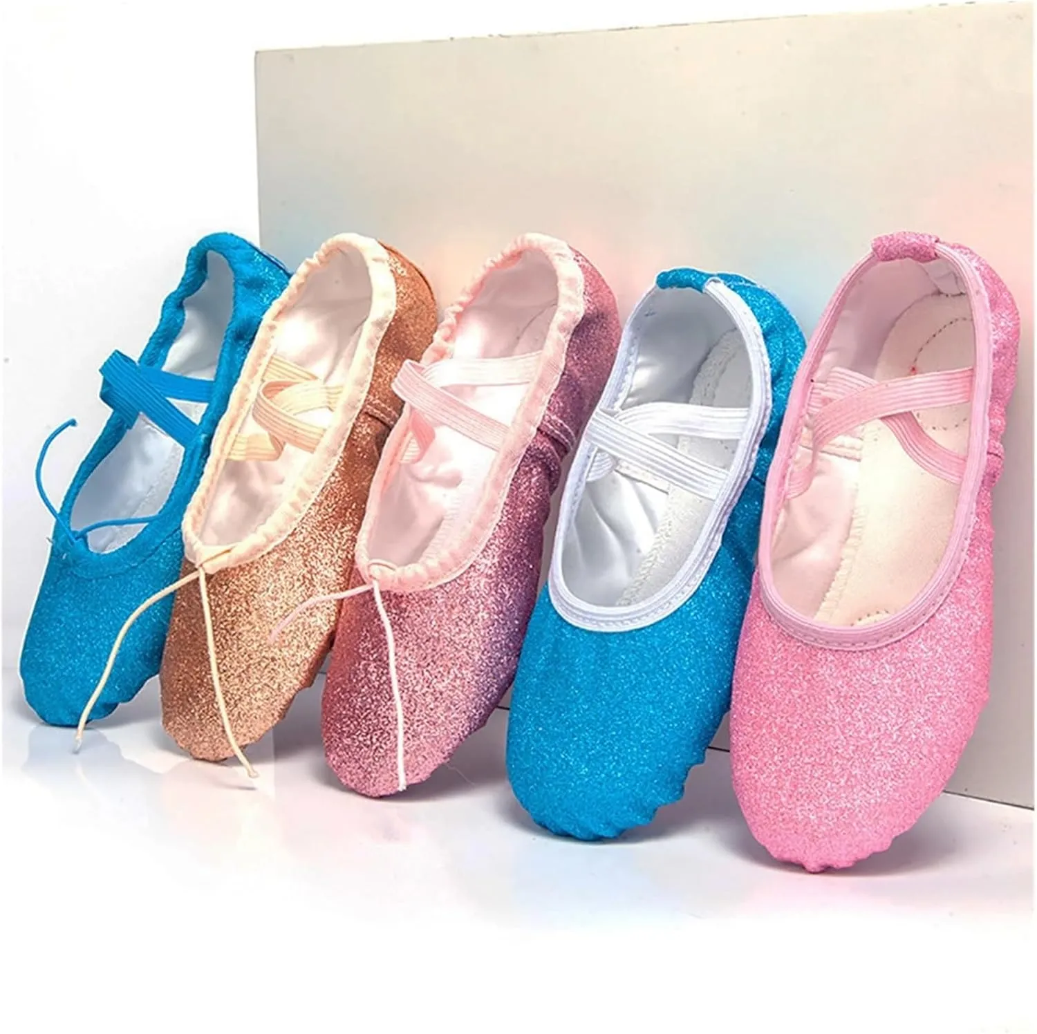 Glitter Ballet Dance Shoes Yoga Gym Flat Slippers Pink Blue Rose Red Colors Ballet Dance Shoes for Girls Children Women Teacher(Rose Red,35)