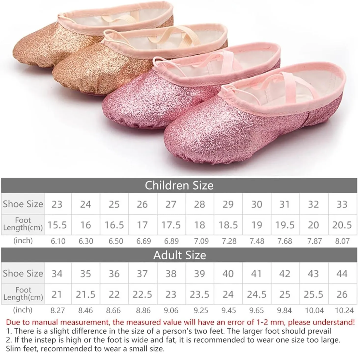 Glitter Ballet Dance Shoes Yoga Gym Flat Slippers Pink Blue Rose Red Colors Ballet Dance Shoes for Girls Children Women Teacher(Rose Red,35)