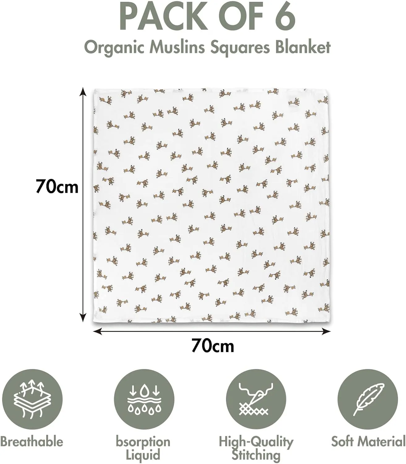 GLLQUEN BABY Receiving Blanket Boy Cotton Muslin Swaddle Blankets Girl Newborn Squares Breathable & Soft Thin Baby Blankets Cloths Double Absorbent Infant Swaddling Wrap - 6 Pack (Giraffe)