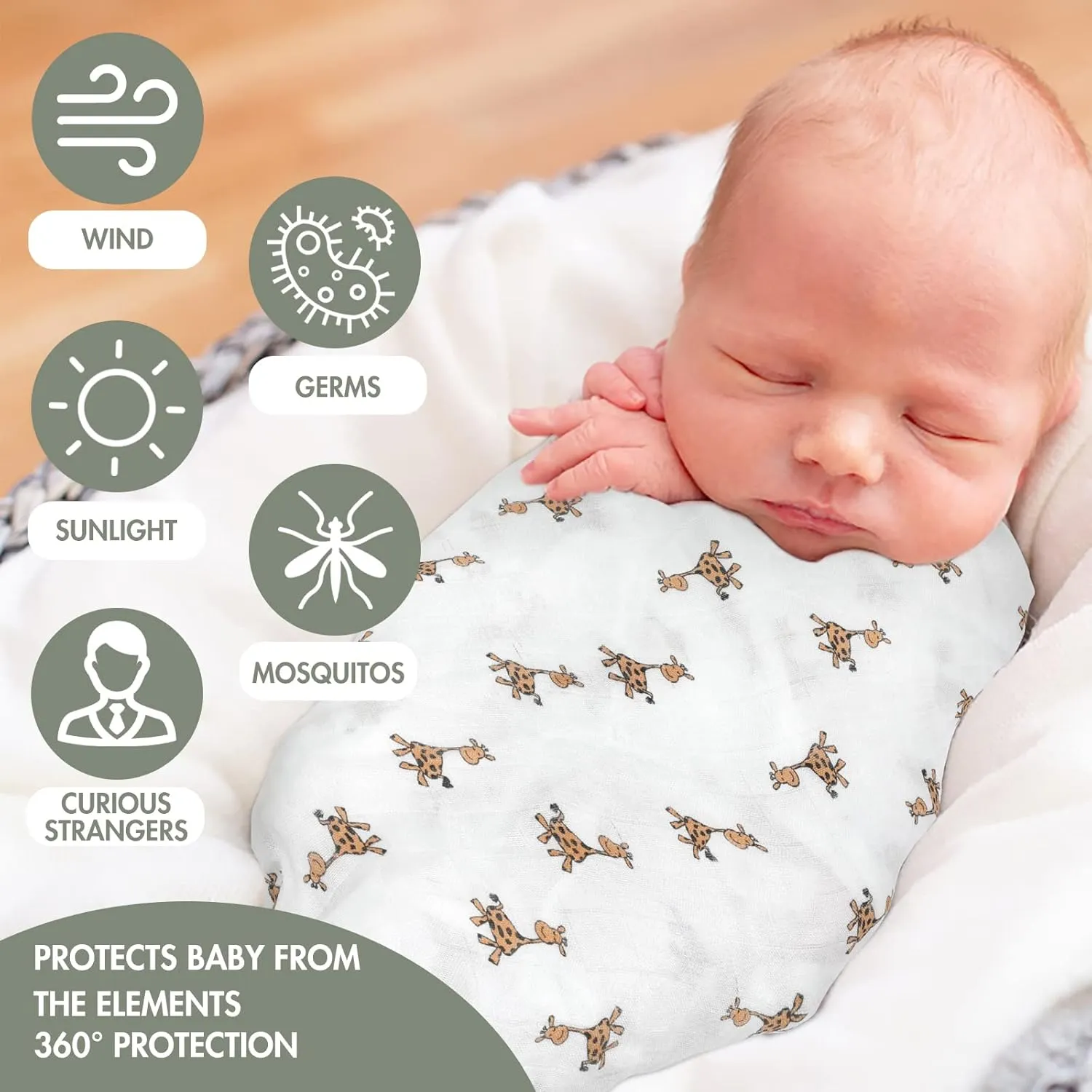 GLLQUEN BABY Receiving Blanket Boy Cotton Muslin Swaddle Blankets Girl Newborn Squares Breathable & Soft Thin Baby Blankets Cloths Double Absorbent Infant Swaddling Wrap - 6 Pack (Giraffe)
