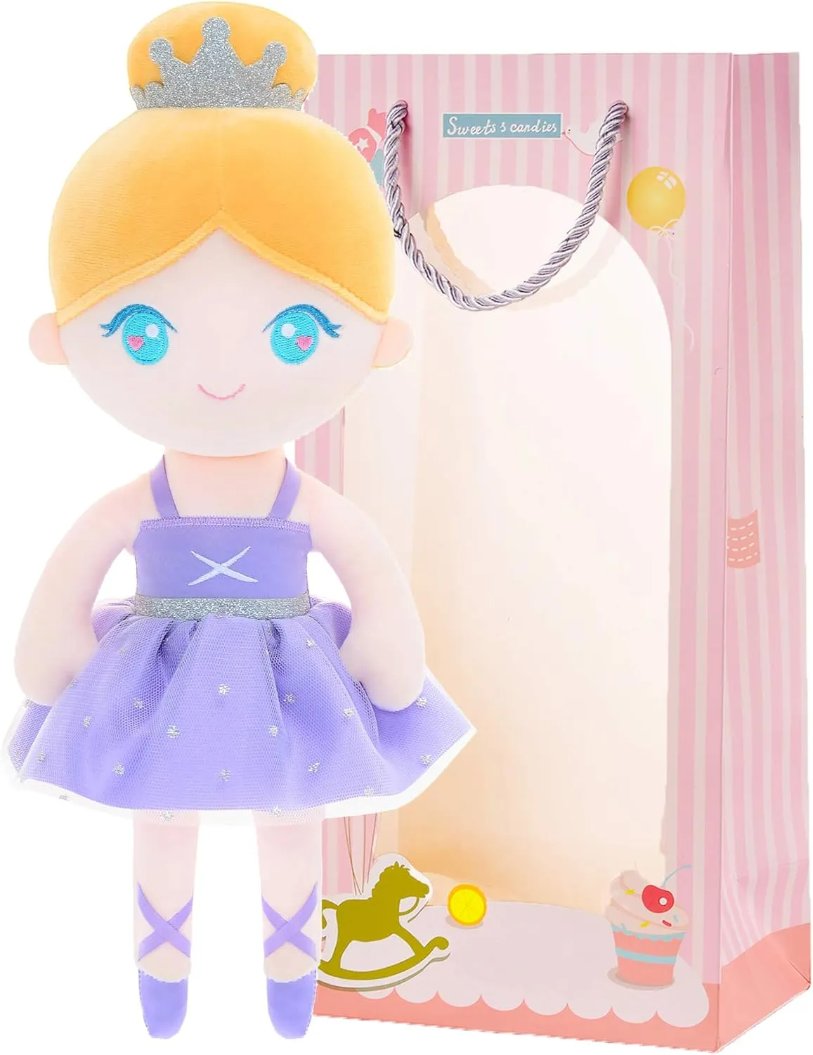 Gloveleya Baby Doll Girl Gift Ballerina Plush Soft Doll Light Purple 13 Inch with Gift Box…