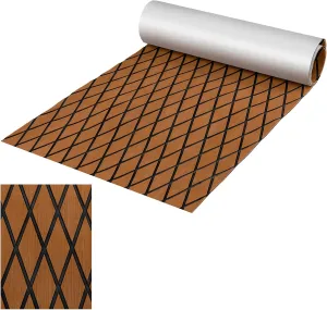 GOFLAME Boat Flooring EVA Foam, 75" x 28" Non-Slip Waterproof Boat Decking Sheet with Self-Adhesive Backing, Faux Teak Marine Boat Mat for Yacht Sea Deck Swimming Pool RV Motorboat Kayak Helm Pad