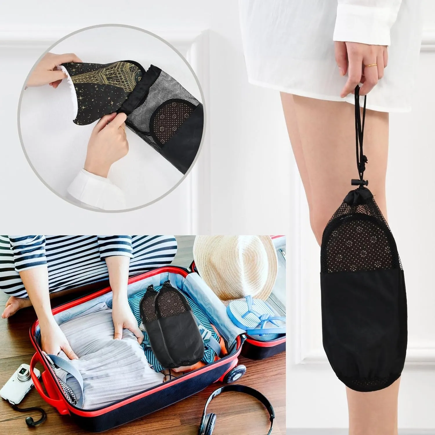 Gold Eiffel Tower Starry Sky Plush Slippers for Women Men Warm Comfortable Travel Spa Slipper Non-slip House Shoes