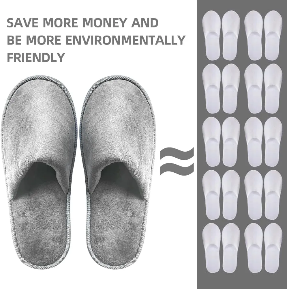 GONG GONG 6 Pairs Non Slip Disposable Slippers, Washable & Reusable, Closed Toe Crystal Velvet Slipper for Guest, Bathroom, House, Hotel, Party, SPA, Wedding