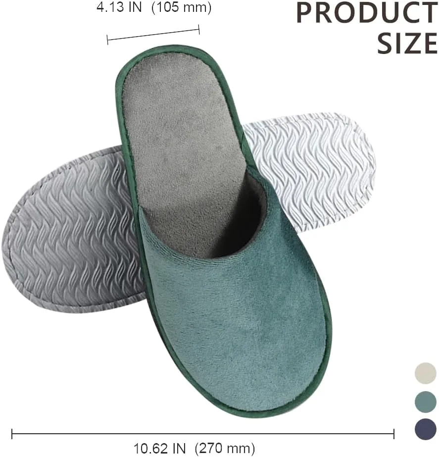 GONG GONG 6 Pairs Non Slip Disposable Slippers, Washable & Reusable, Closed Toe Crystal Velvet Slipper for Guest, Bathroom, House, Hotel, Party, SPA, Wedding