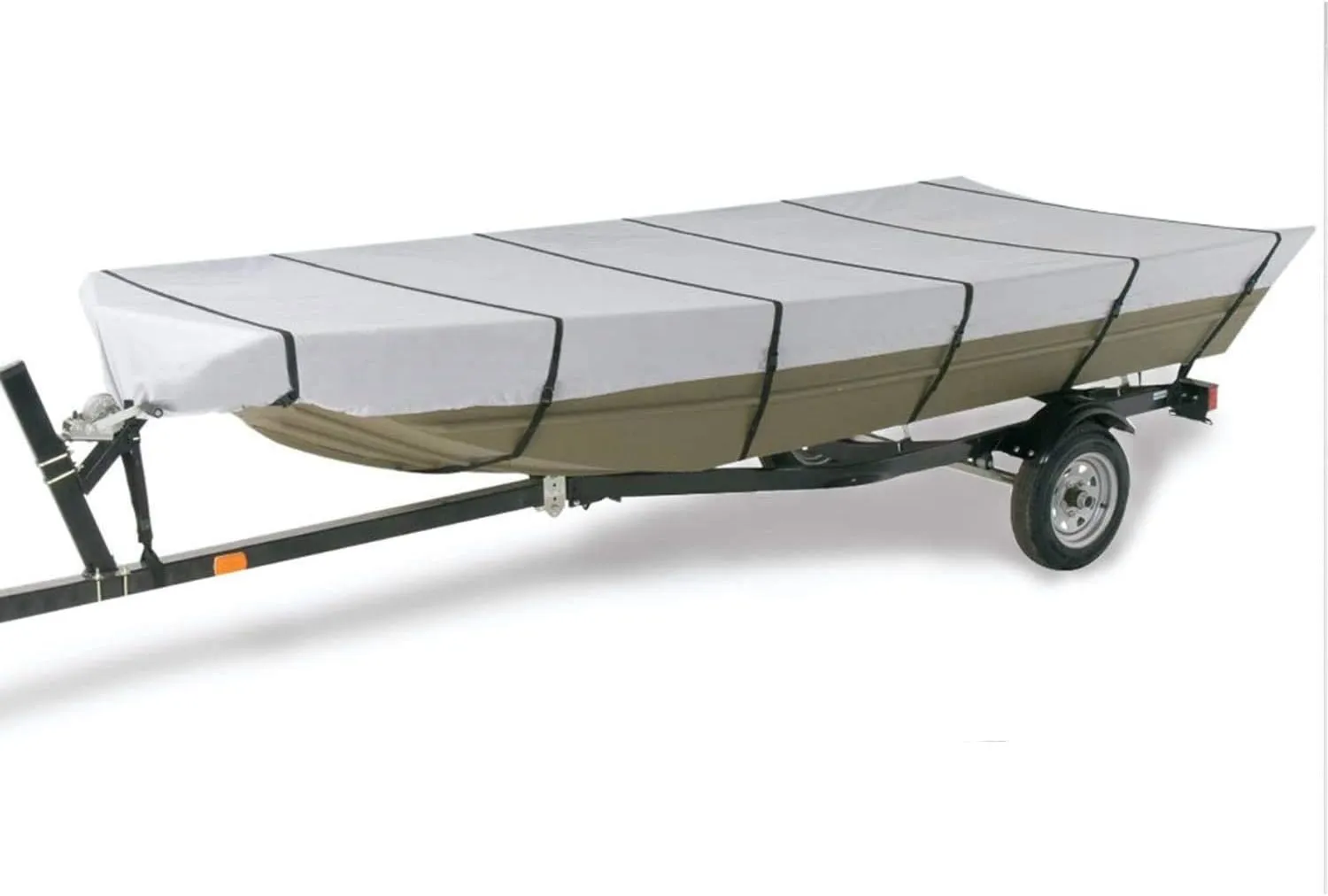 GOODSMANN Jon Boat Covers Waterproof Heavy Duty Marine Grade UV Resistant Trailerable Boat Cover with Adjustable Straps Gray Fits 12ft Length Beam Width to 56’’ for Jon Boat