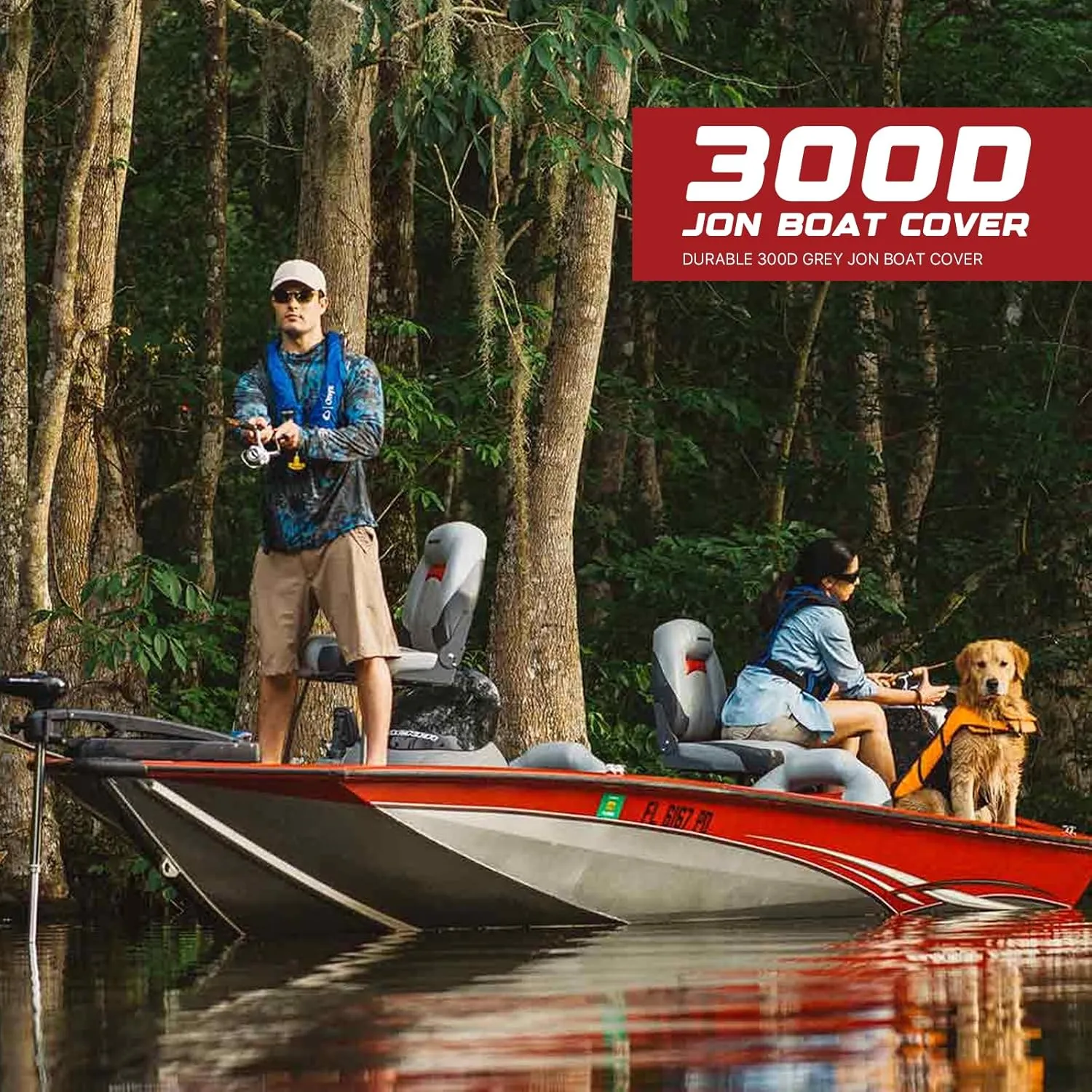 GOODSMANN Jon Boat Covers Waterproof Heavy Duty Marine Grade UV Resistant Trailerable Boat Cover with Adjustable Straps Gray Fits 12ft Length Beam Width to 56’’ for Jon Boat