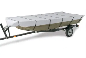 GOODSMANN Jon Boat Covers Waterproof Heavy Duty Marine Grade UV Resistant Trailerable Boat Cover with Adjustable Straps Gray Fits 12ft Length Beam Width to 56’’ for Jon Boat