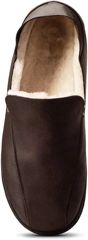 Gravity Defyer Men's G-Defy Salazar Slipper - VersoCloud Italian Leather Wool Lined House Slippers with Arch Support