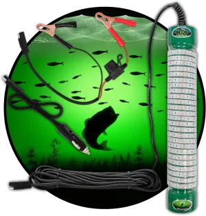 Green Blob Outdoors Underwater Fishing Light 15000 Lumens 12 Volt Night Fish Attracting Saltwater IP68 Waterproof with Alligator Clips and Cigarette Lighter QD Adapters, Long 30ft Cord, Made in Texas