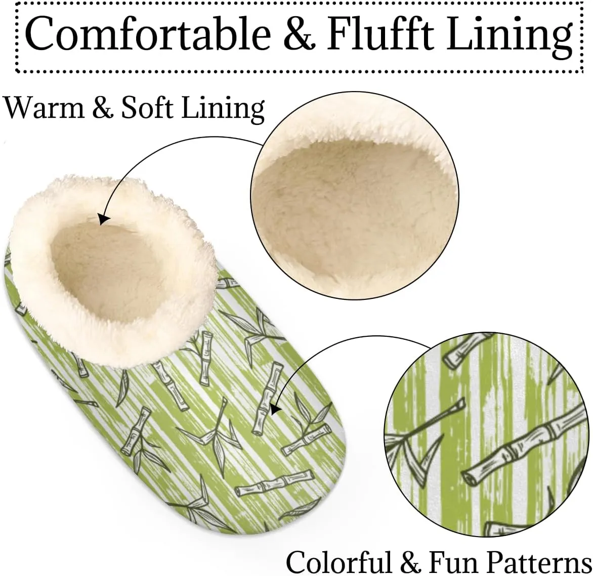 Green Plant House Slippers for Women/Men, Non-Slip House Slipper Socks, Plush Lined Slippers Shoes for Boys Girls Teens Indoor Bedroom (Stripes)