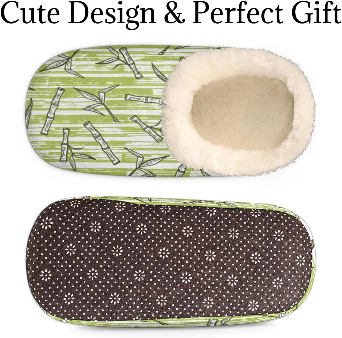 Green Plant House Slippers for Women/Men, Non-Slip House Slipper Socks, Plush Lined Slippers Shoes for Boys Girls Teens Indoor Bedroom (Stripes)