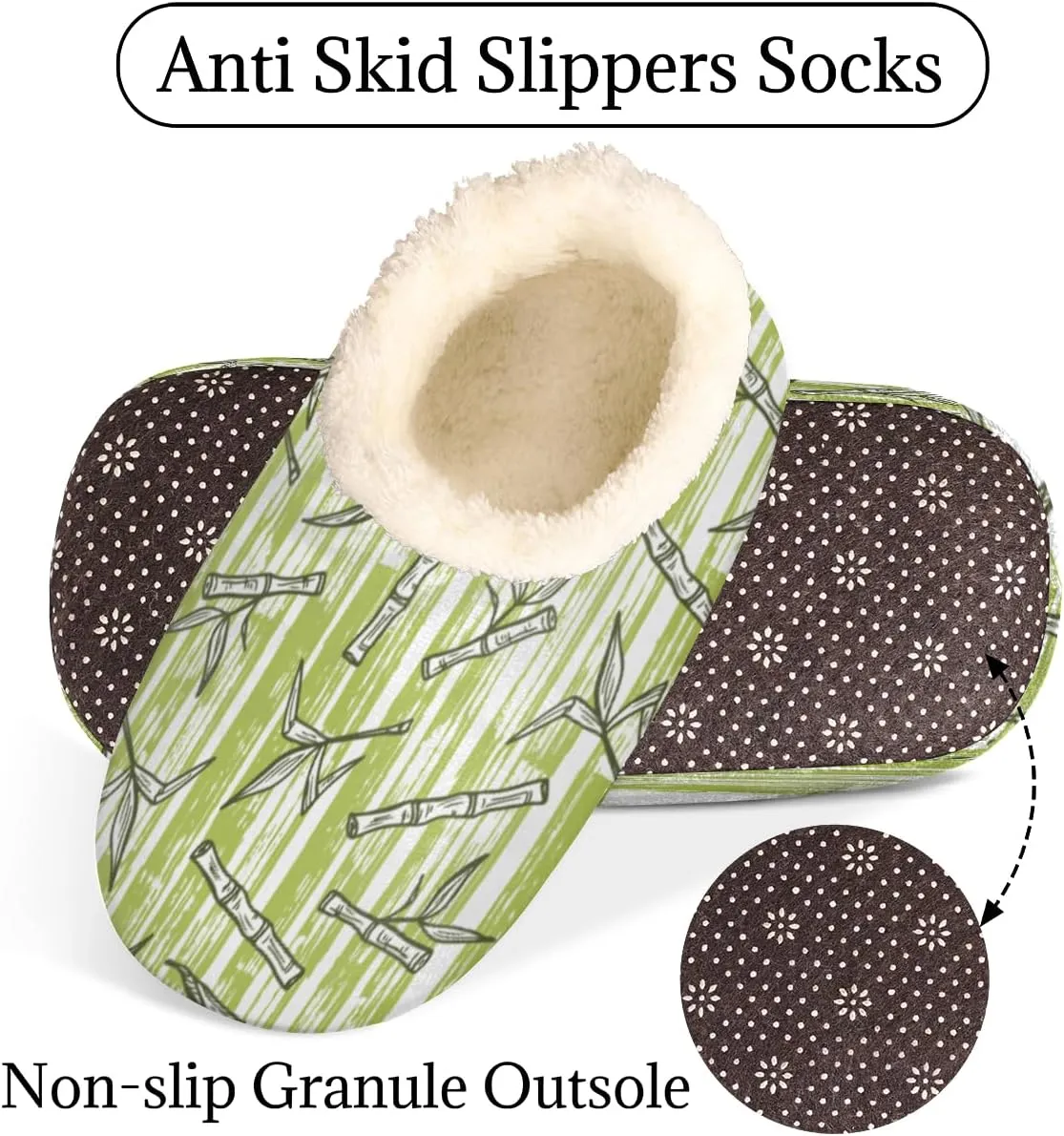Green Plant House Slippers for Women/Men, Non-Slip House Slipper Socks, Plush Lined Slippers Shoes for Boys Girls Teens Indoor Bedroom (Stripes)