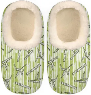 Green Plant House Slippers for Women/Men, Non-Slip House Slipper Socks, Plush Lined Slippers Shoes for Boys Girls Teens Indoor Bedroom (Stripes)